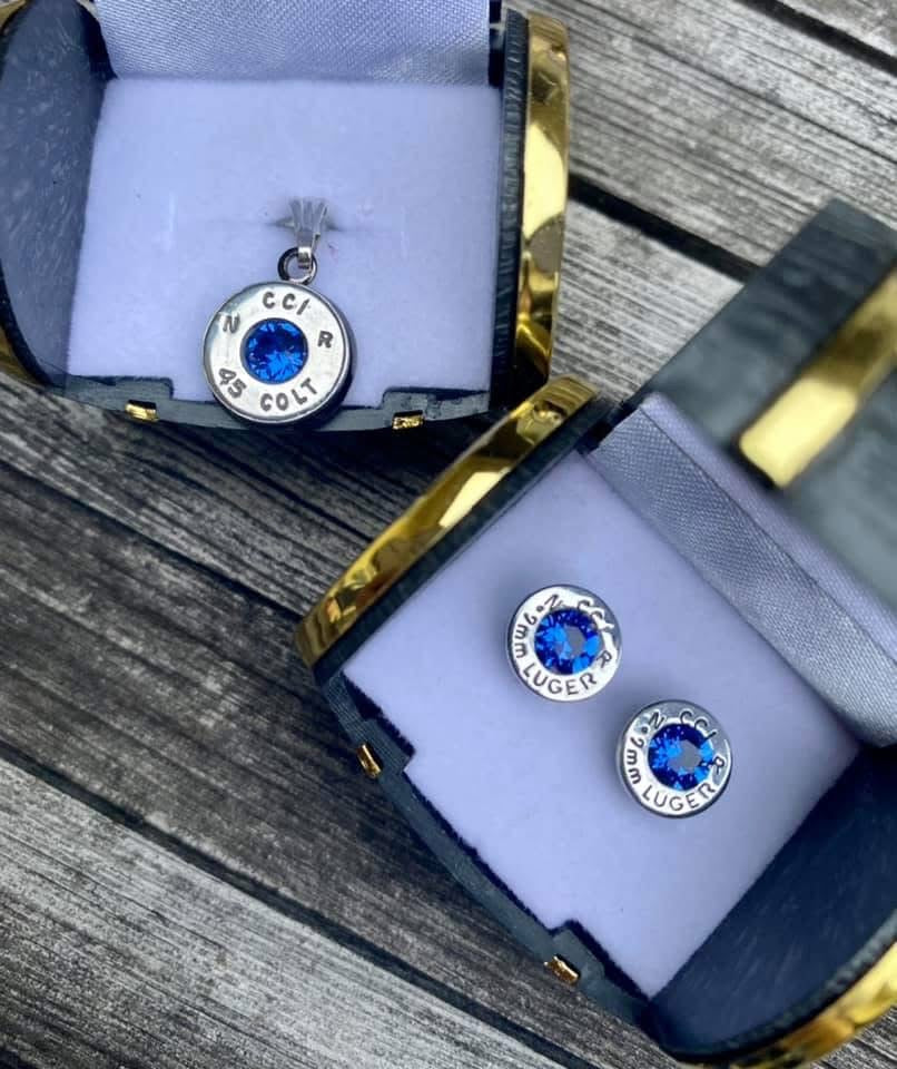 Nickel silver Recreated Dark Sapphire Set - Studs & Pendent