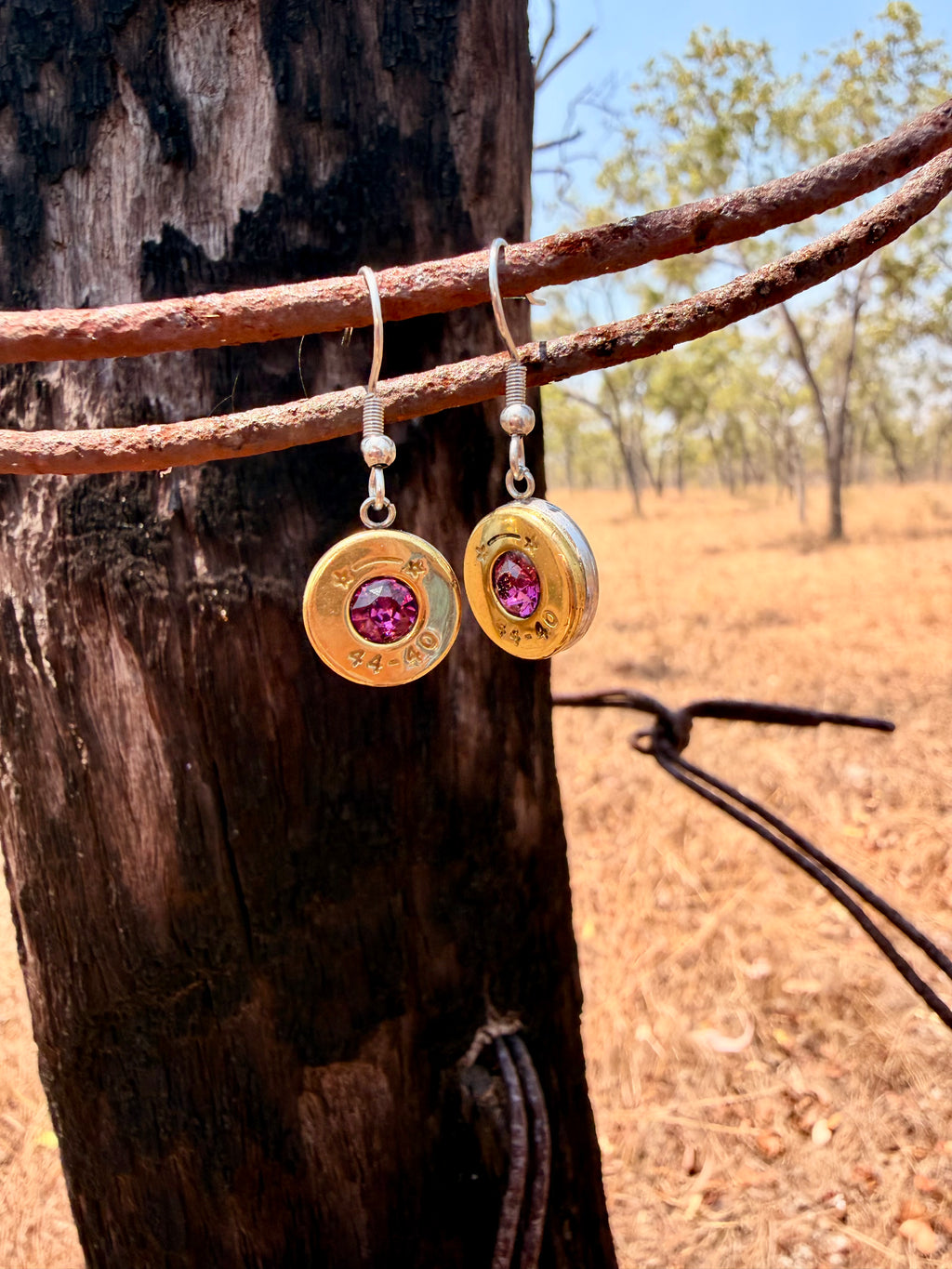 Brass Violet Drop Earrings - 40mm Police Round