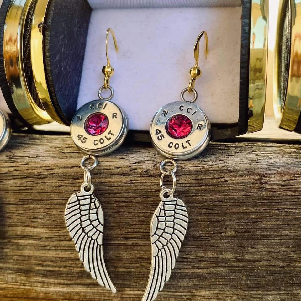 Nickel Dark Rose Drop Earrings with Charm - .45 Casing
