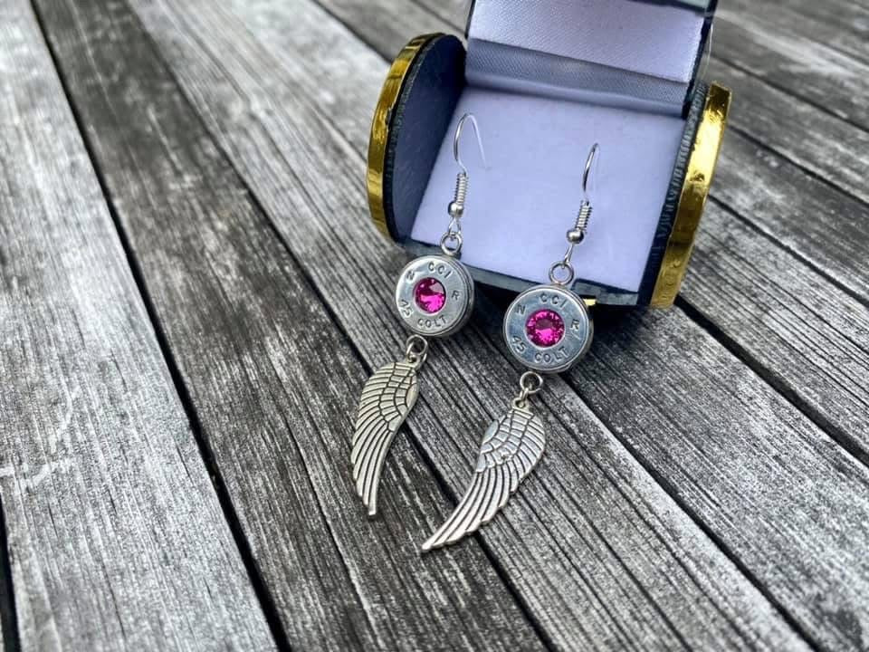 Nickel Dark Rose Drop Earrings with Charm - .45 Casing