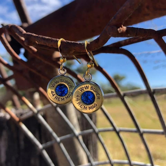 Recreated Dark Sapphire Brass Gold drop earrings