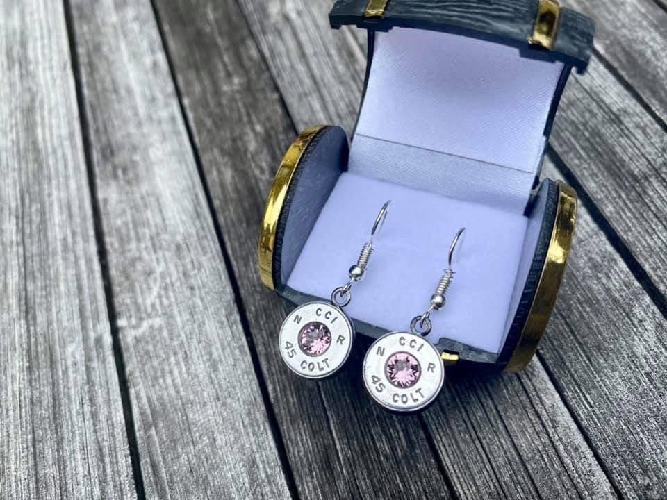 Brass Violet Drop Earrings - 40mm Police Round