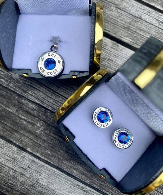 Nickel silver Recreated Dark Sapphire Set - Studs & Pendent