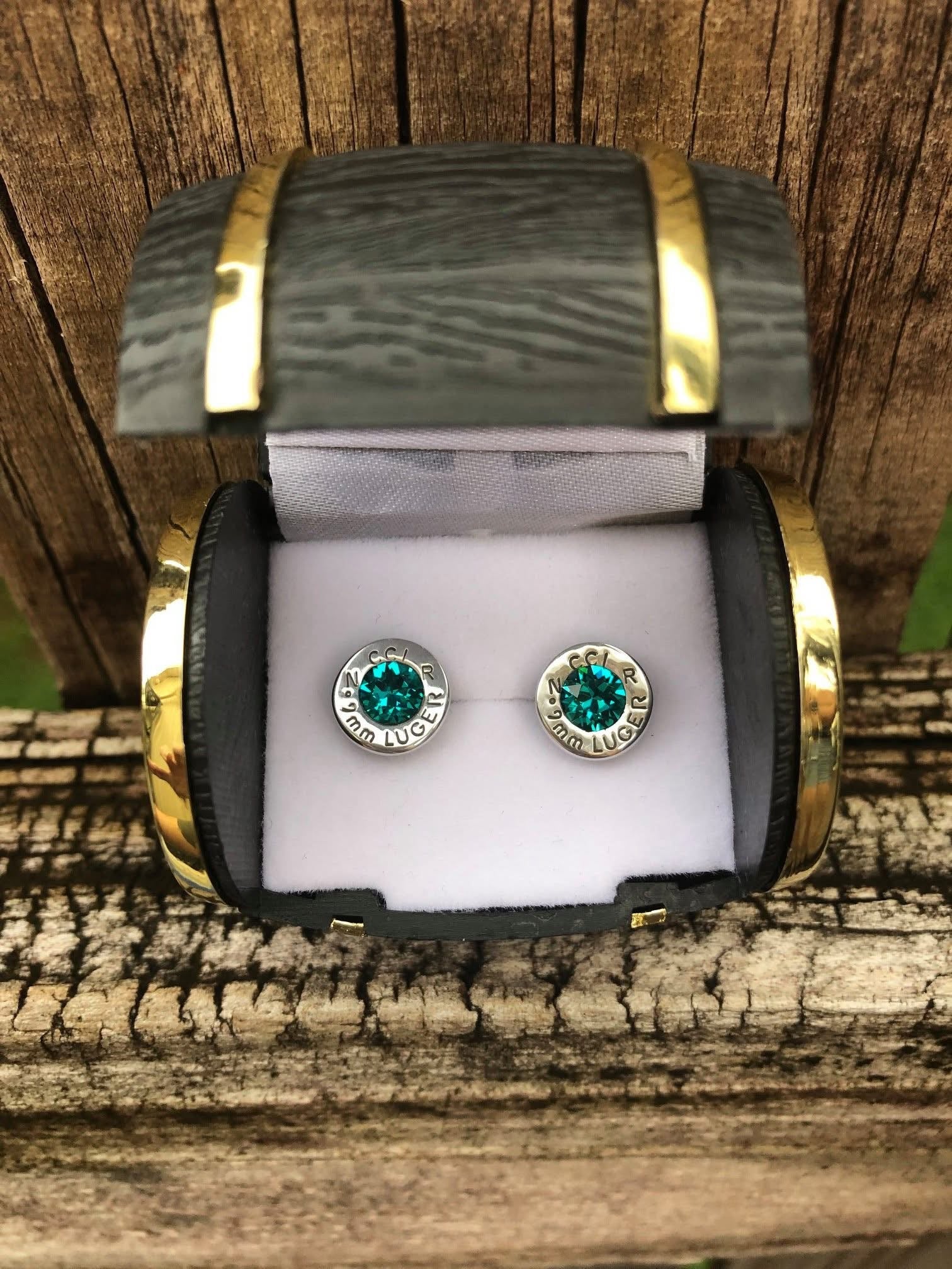 Nickel Aquamarine Stud Earrings - 9mm Luger