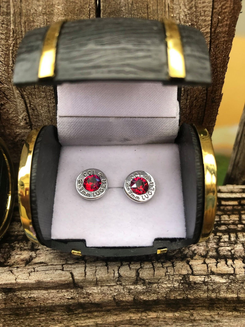 Nickel Aquamarine Stud Earrings - 9mm Luger