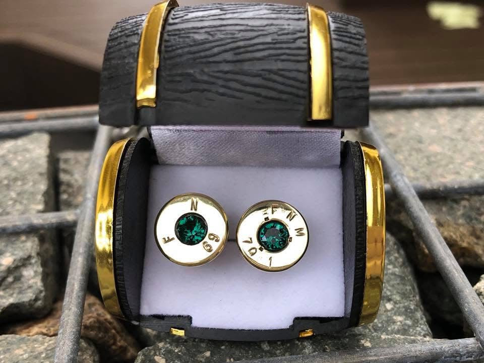 Brass Gold Emerald Cufflinks
