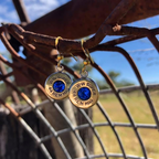 Brass Violet Drop Earrings - 40mm Police Round